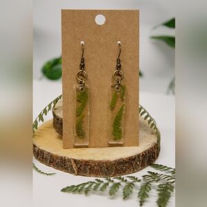 Handmade Elegant Green Fern Earrings Real Fern -Hypoallergenic